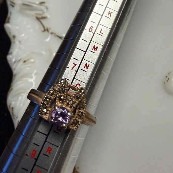 Vintage sterling stamped 925 silver amethyst ring with peridot stones Art Deco - Picture 1 of 6